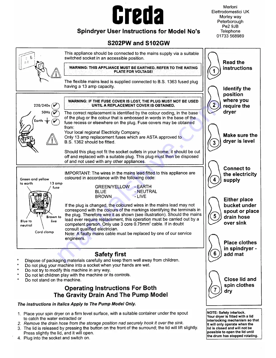 Creda S102GW, S202PW Instruction Manual Download Page 1