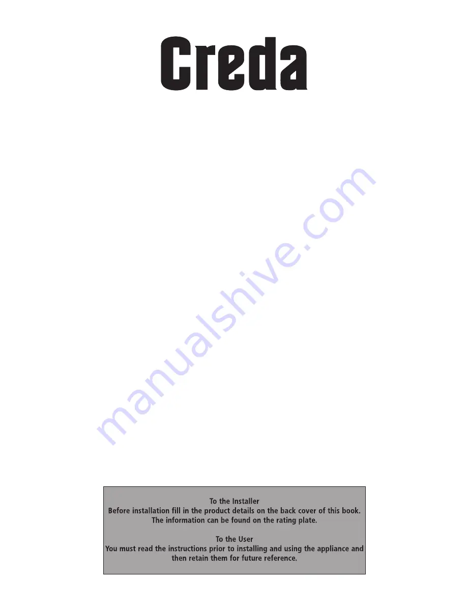 Creda S710E Instructions For Installation And Use Manual Download Page 1