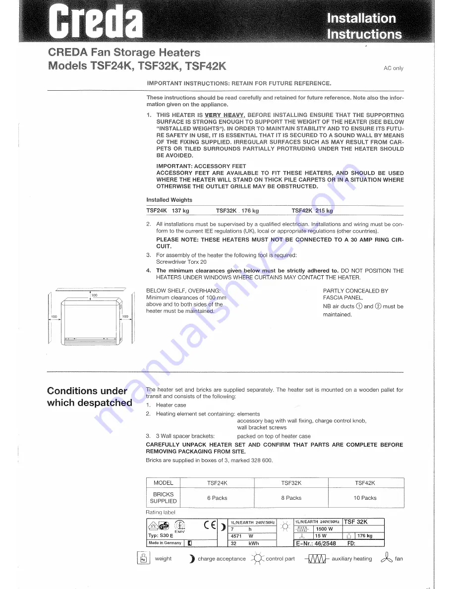 Creda TSF24K Installation Instructions Manual Download Page 1