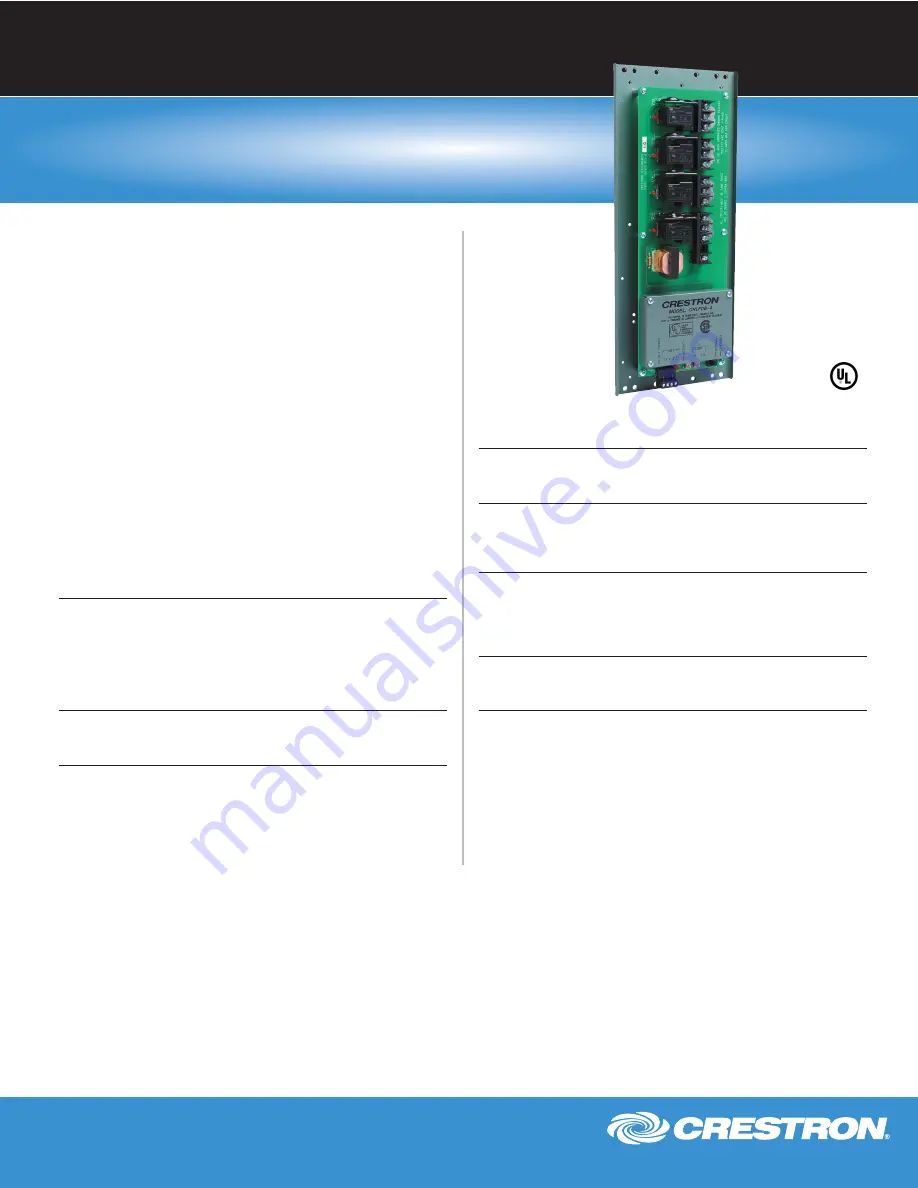 Crestron 4 Channel Fluorescent Dimming Module CNLFDB-4 Specifications Download Page 1