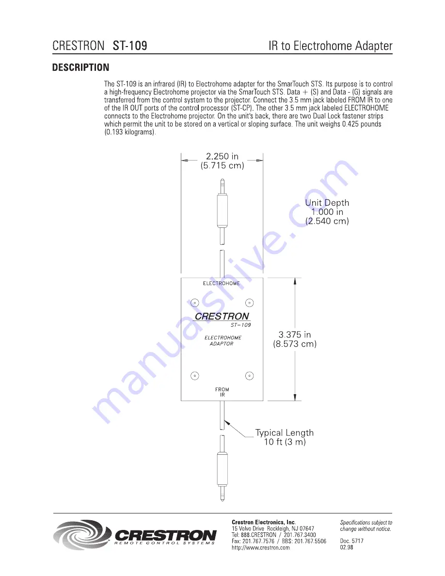 Crestron ST-109 Datasheet Download Page 1