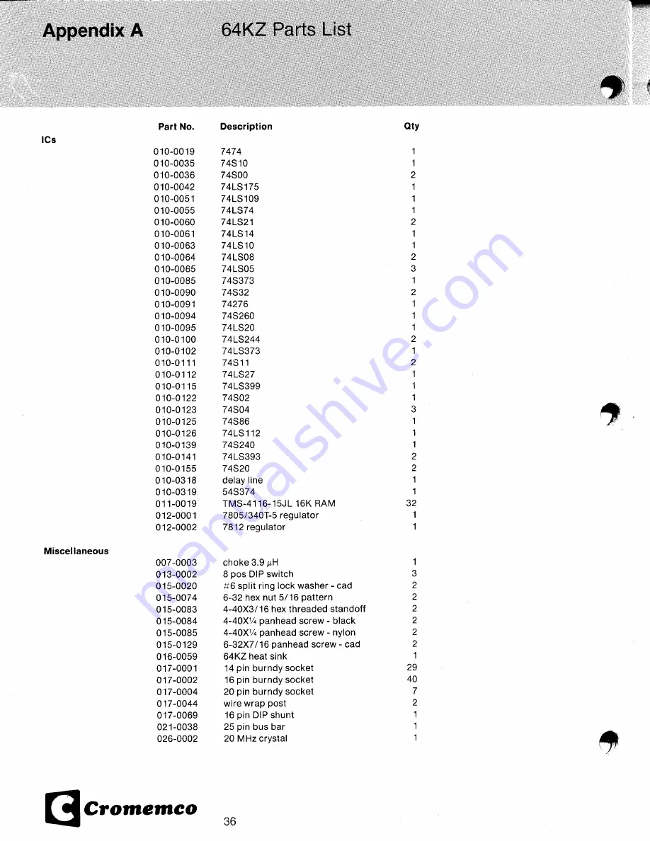 Cromemco 64KZ Instruction Manual Download Page 38