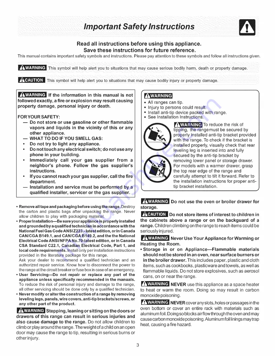 Crosley 316417142 (0707) Use & Care Manual Download Page 3