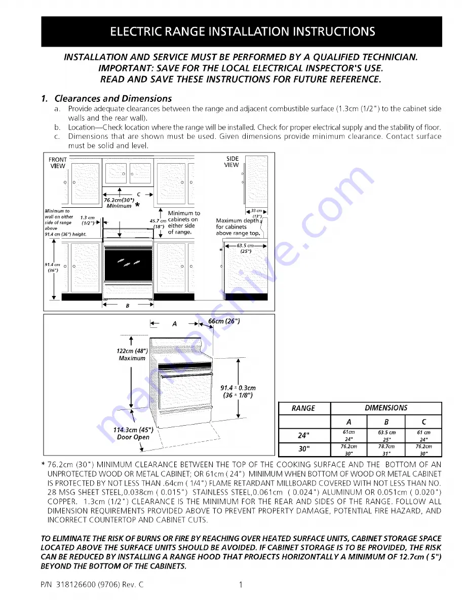 Crosley BEC212ES1 Installation Instructions Download Page 1