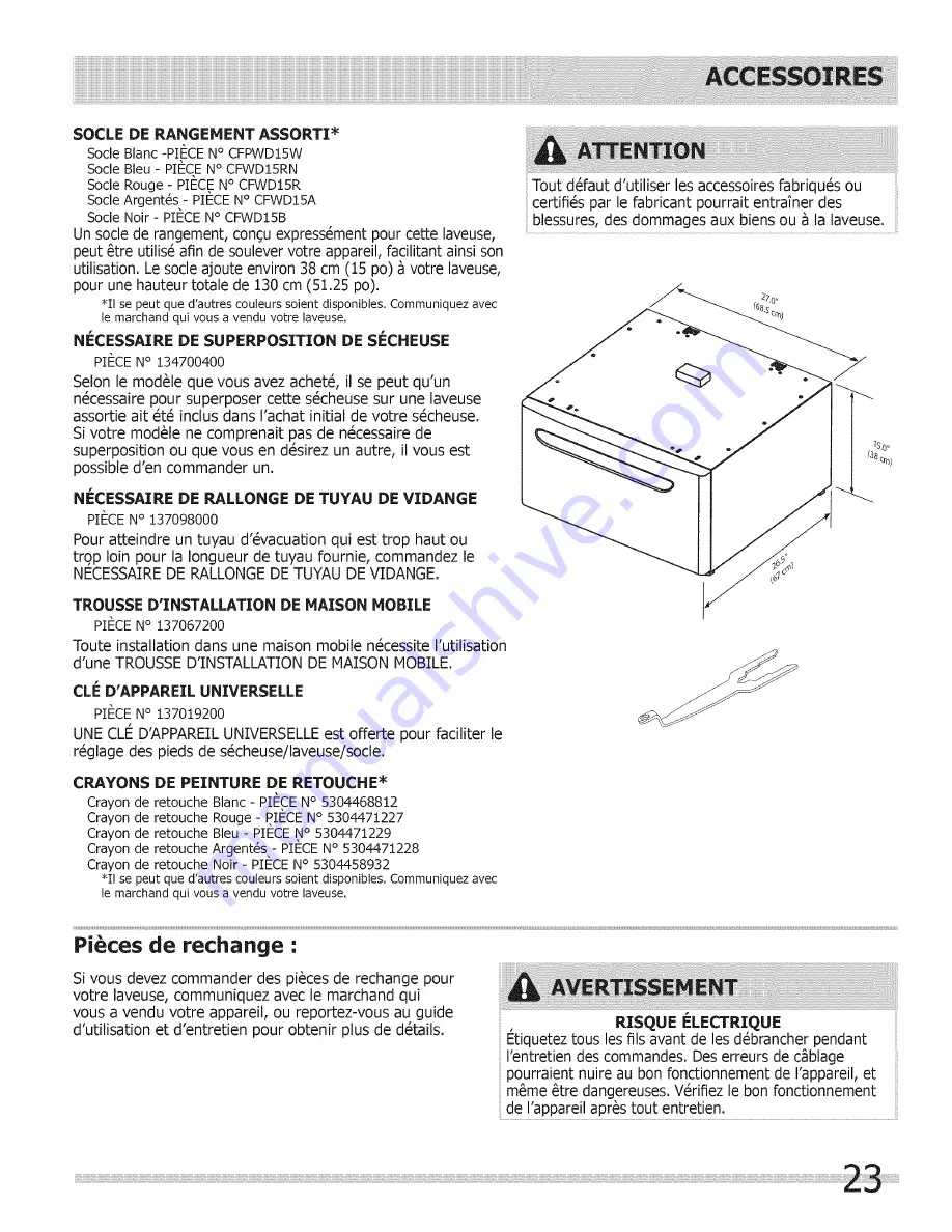 Crosley BKFW4271MT0 Скачать руководство пользователя страница 23