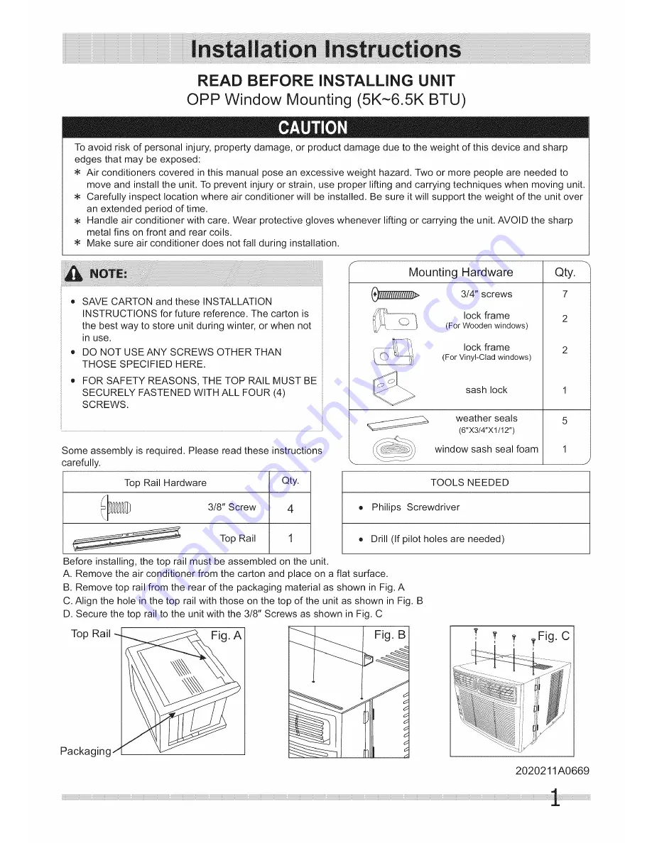 Crosley CAE5M0 Installation Instructions Download Page 1