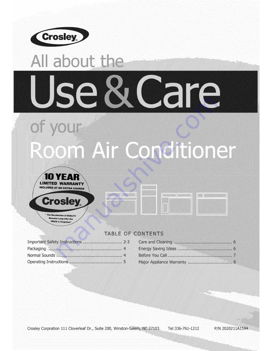 Crosley CAE6MR410A11 Use & Care Manual Download Page 1