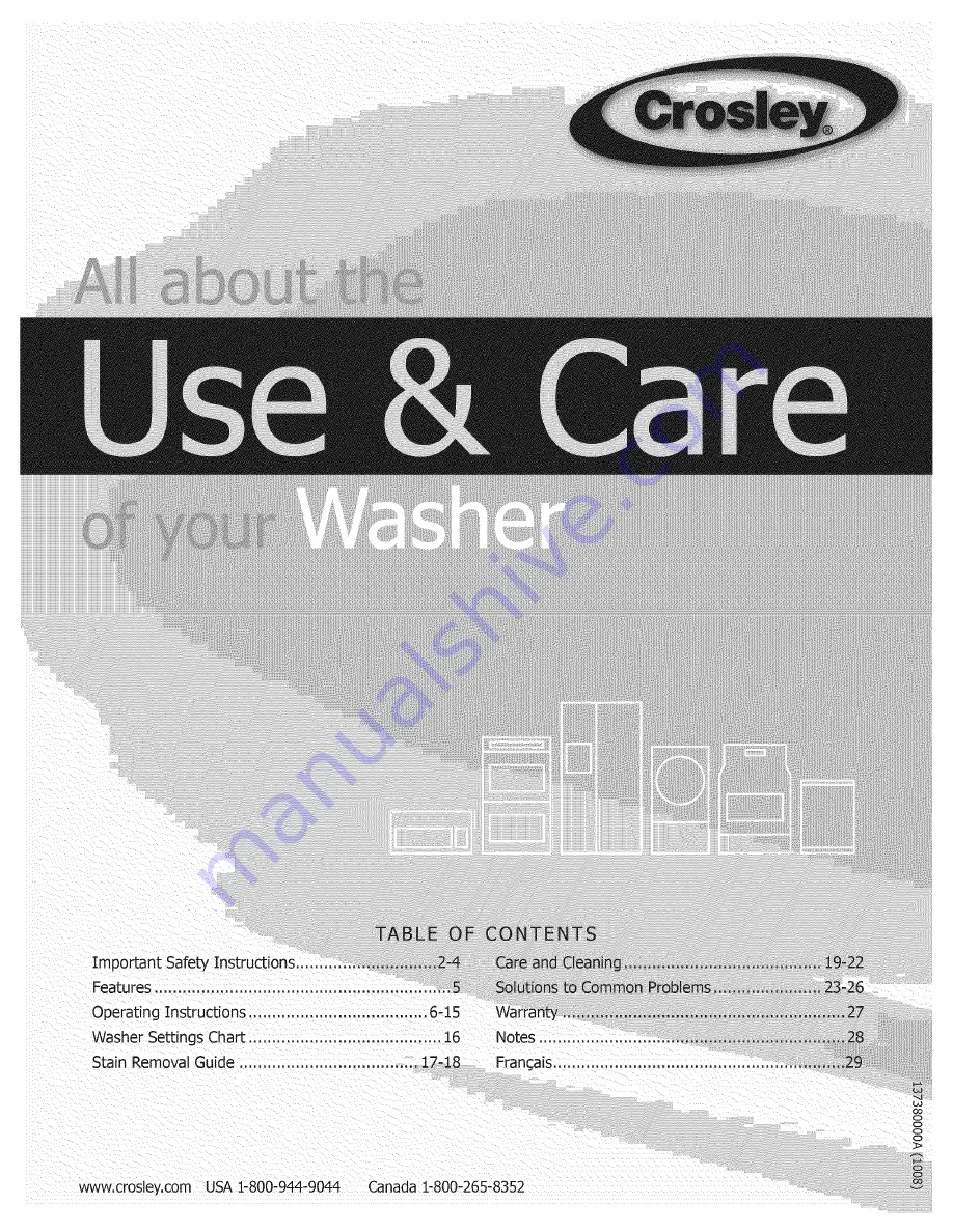 Crosley CFW7700LR0 Use & Care Manual Download Page 1