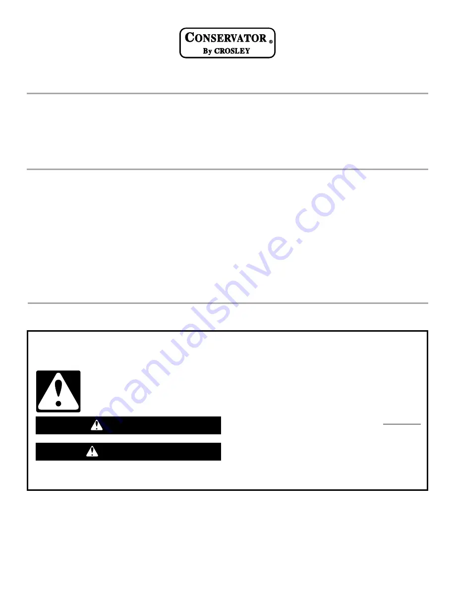 Crosley Conservator CAWS729MQ1 User Instructions Download Page 1