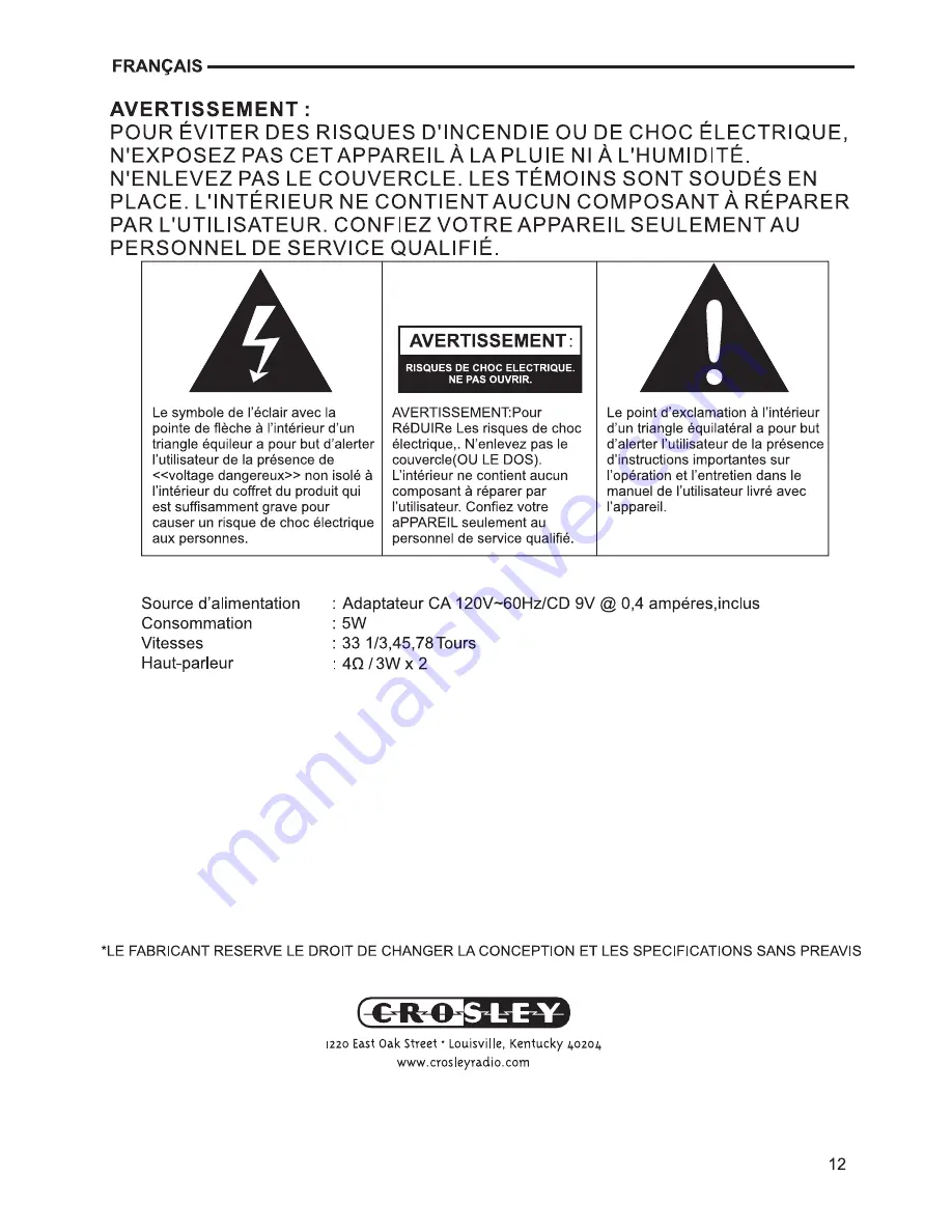 Crosley CR6019A Instruction Manual Download Page 13