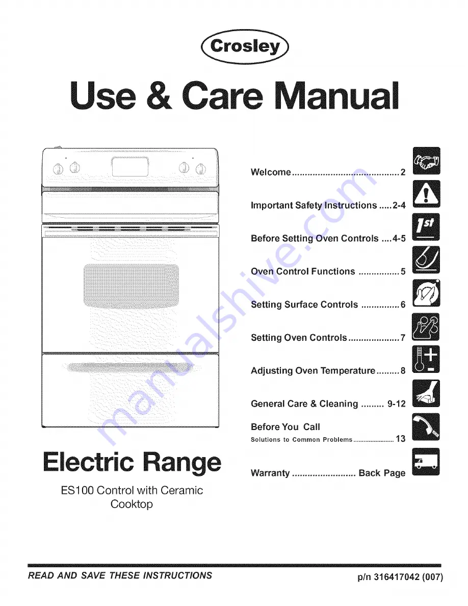 Crosley CRE3580GWWA Use & Care Manual Download Page 1