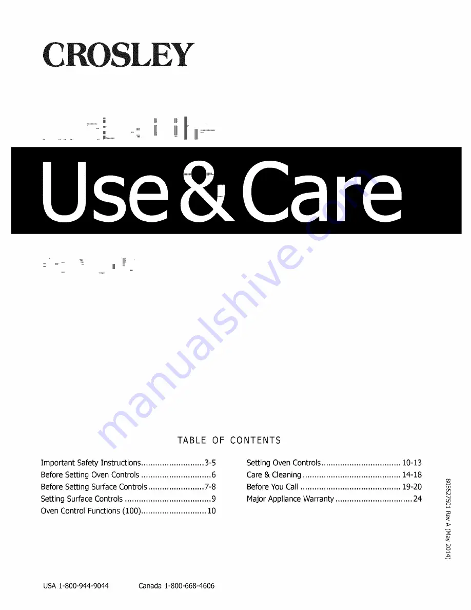 Crosley CRE3580QSA Use & Care Manual Download Page 1