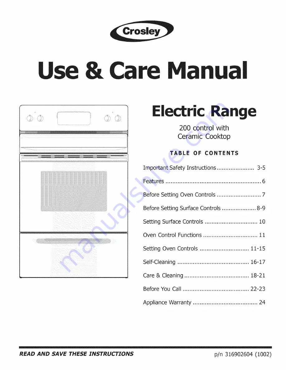 Crosley CRE3870LBA Use & Care Manual Download Page 1