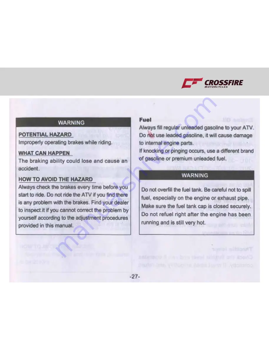 Crossfire ATV 110 User Manual Download Page 29