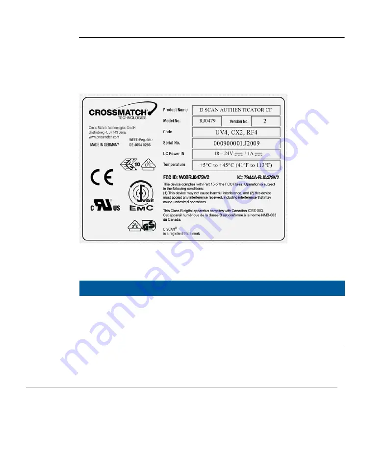 Crossmatch D SCAN AUTHENTICATOR CF User Manual Download Page 32