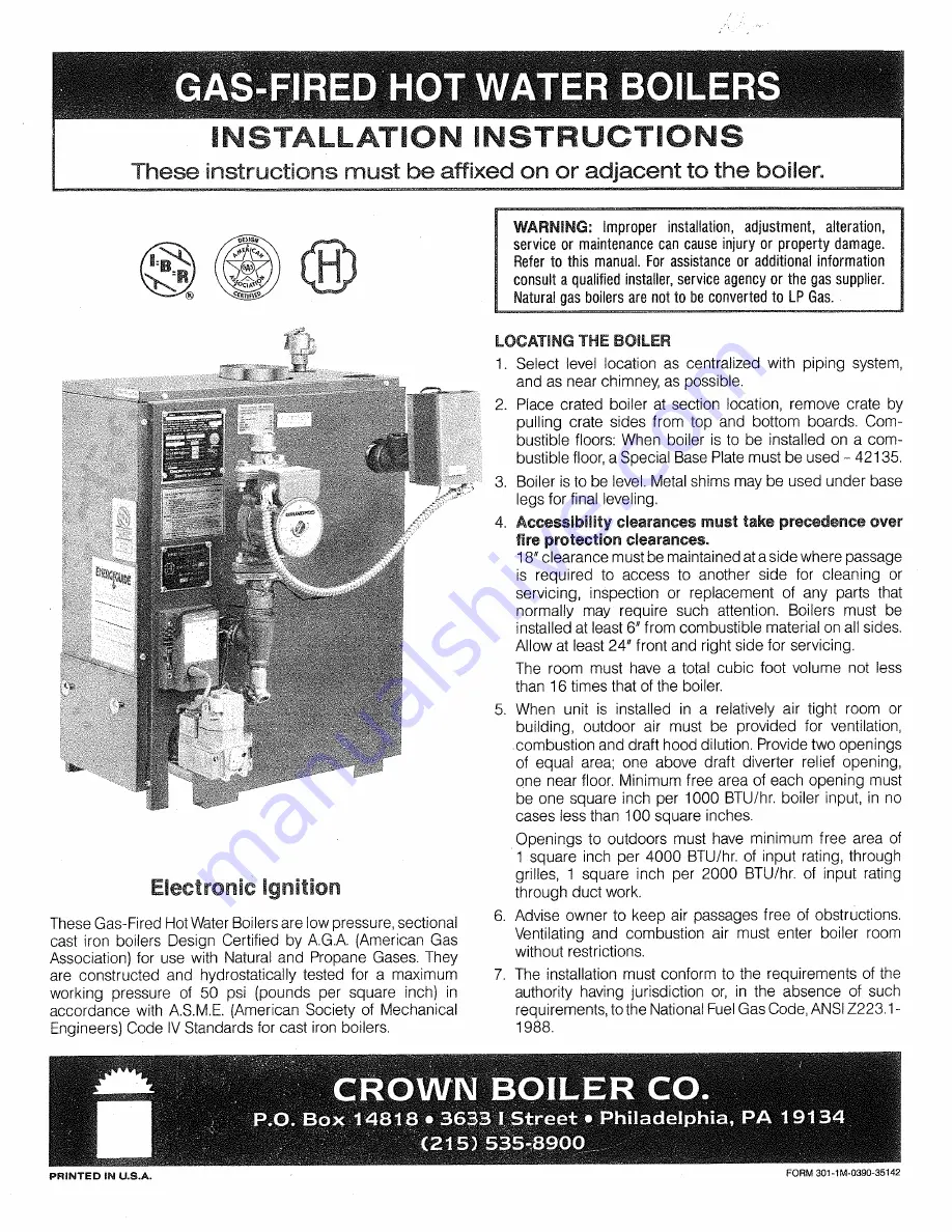 Crown Boiler DG-112-EI Скачать руководство пользователя страница 1