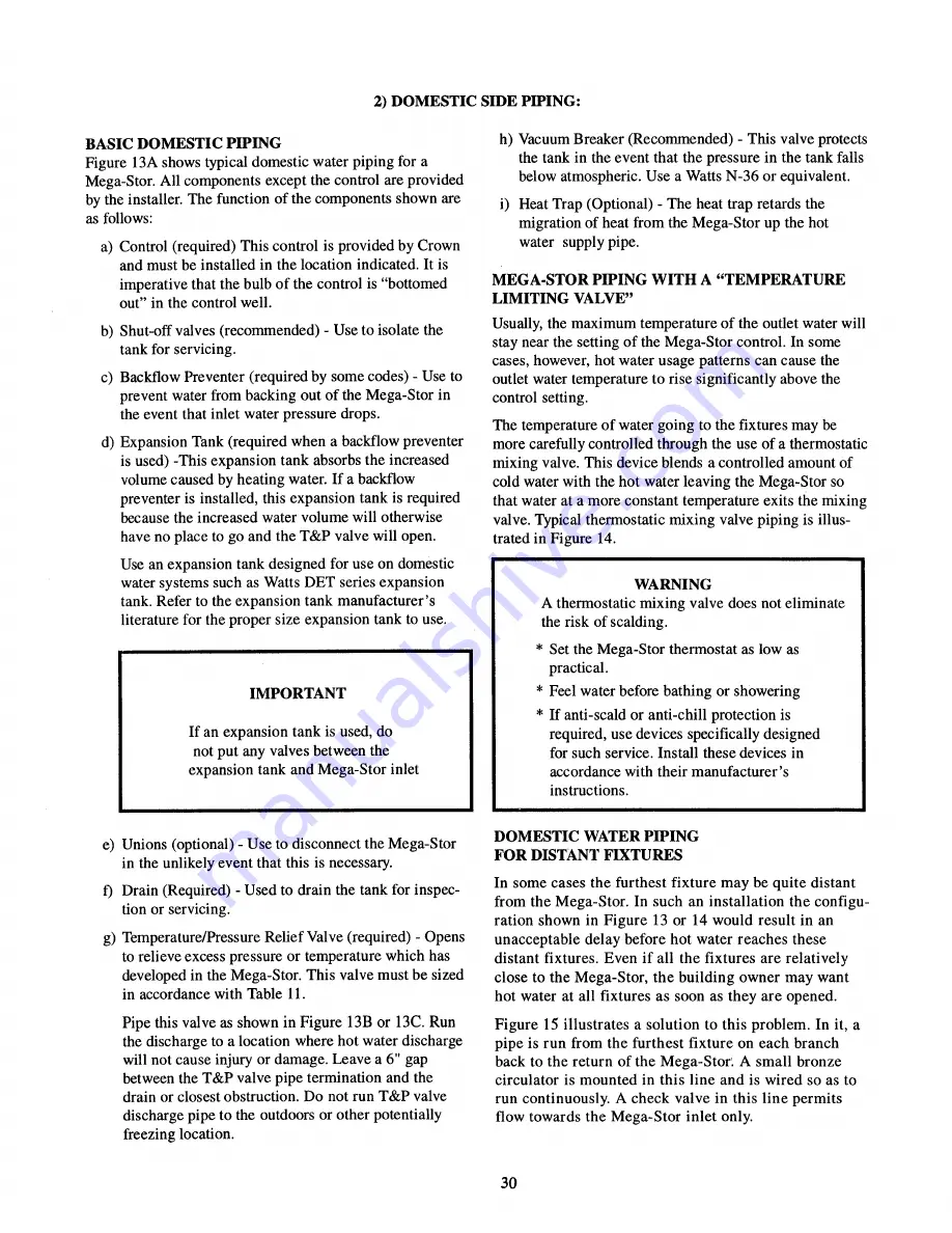 Crown Boiler Mega-Stor Installation And Operating Instructions Manual Download Page 30