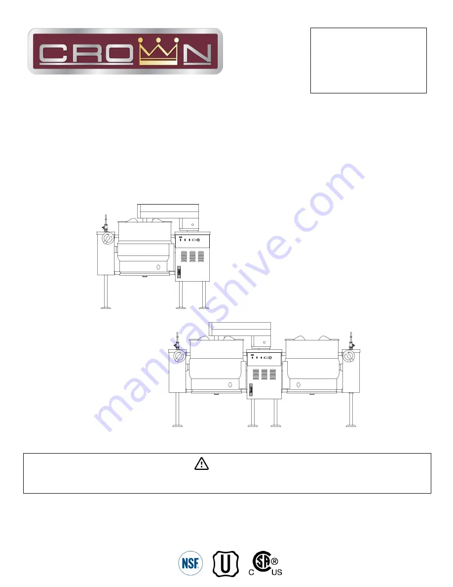 Crown Food Service Equipment ELTM-100 Installation & Operation Manual Download Page 1