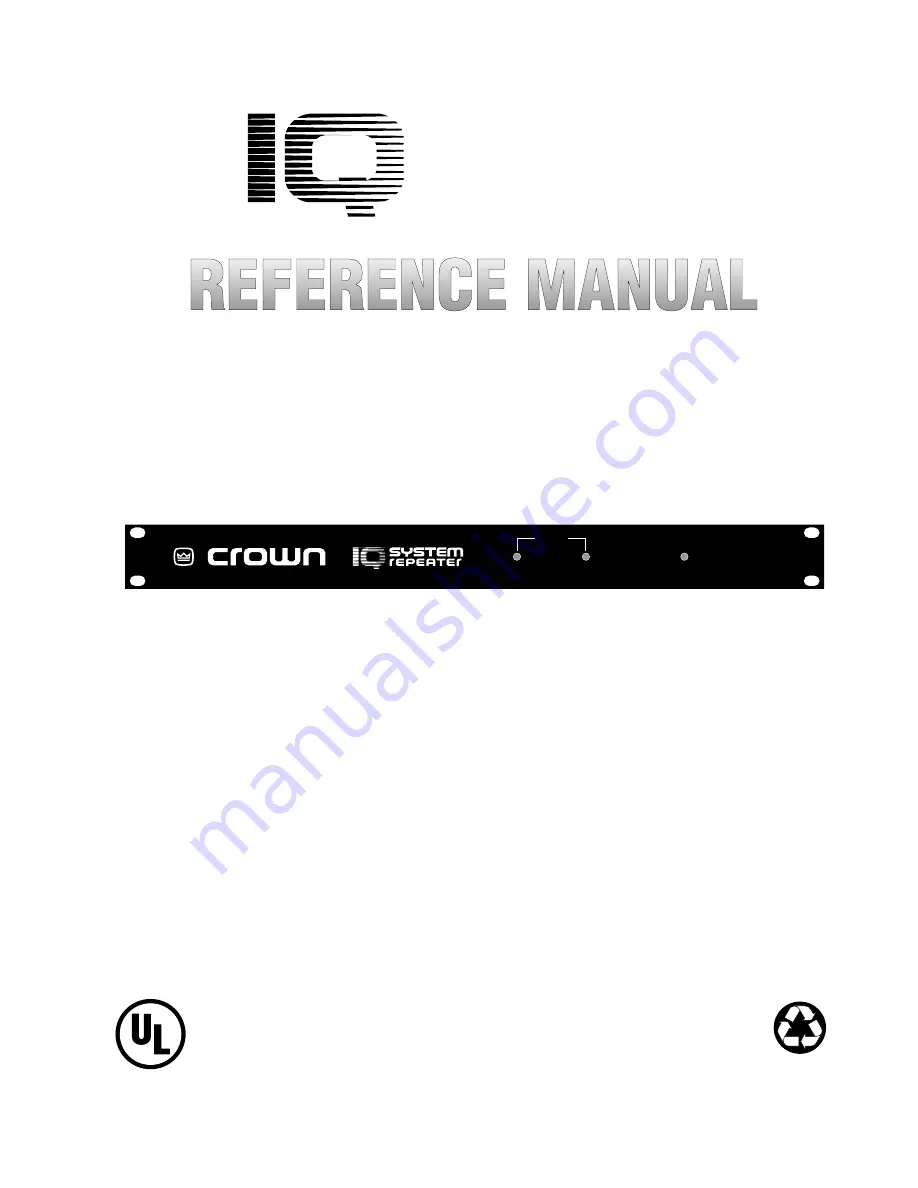 Crown IQ-RPT Reference Manual Download Page 1