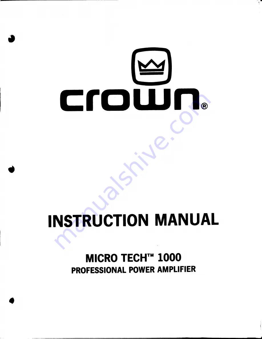 Crown MICRO TECH 1000 Instruction Manual Download Page 1