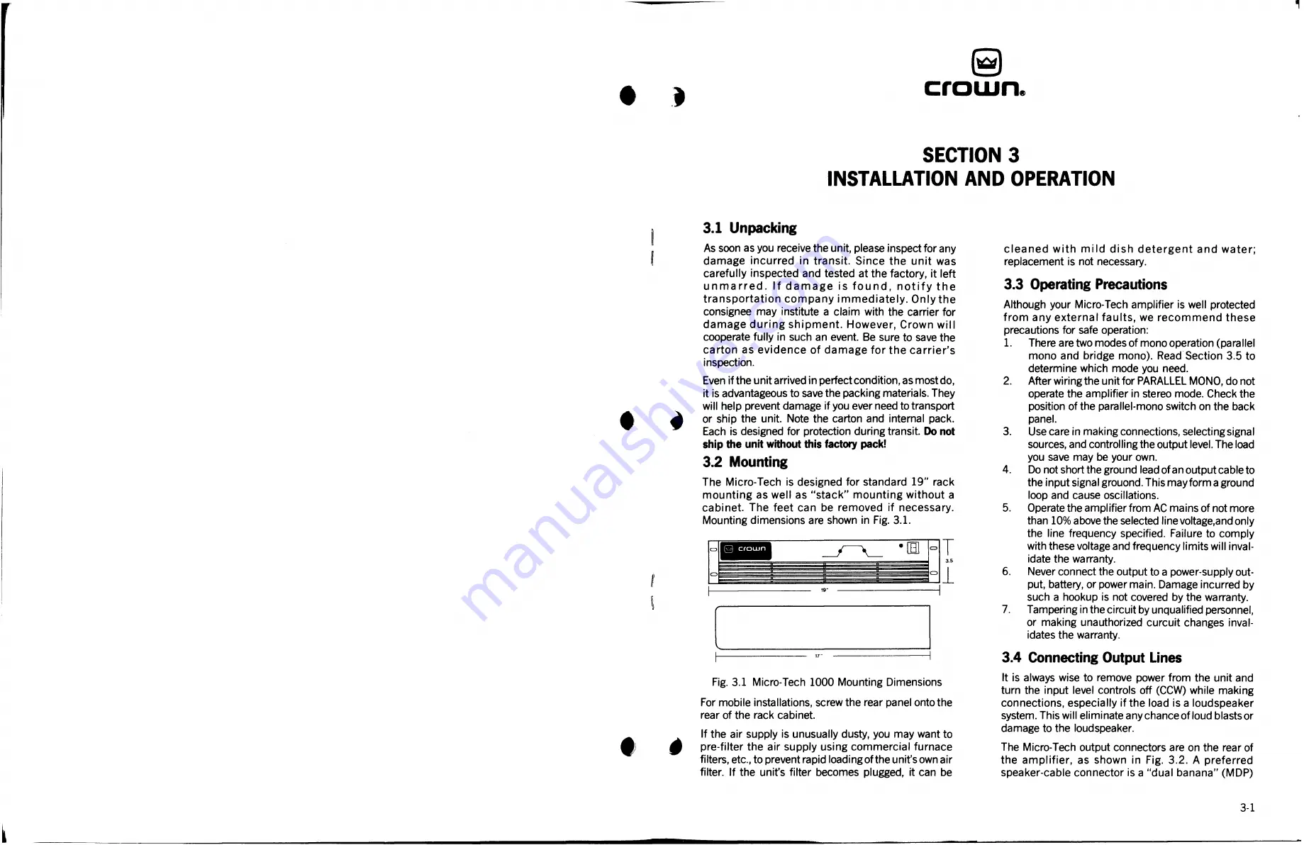 Crown MICRO TECH 1000 Instruction Manual Download Page 10