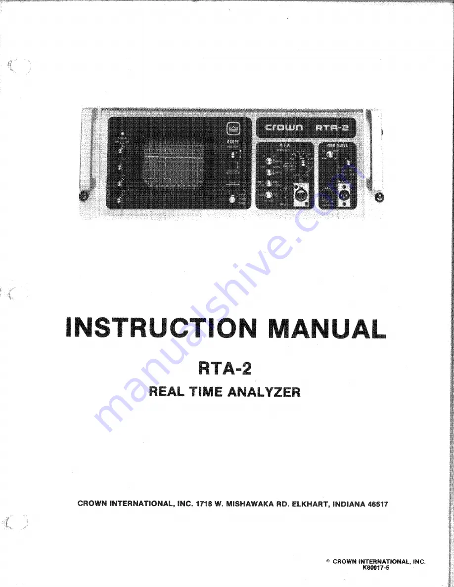 Crown RTA-2 Instruction Manual Download Page 1