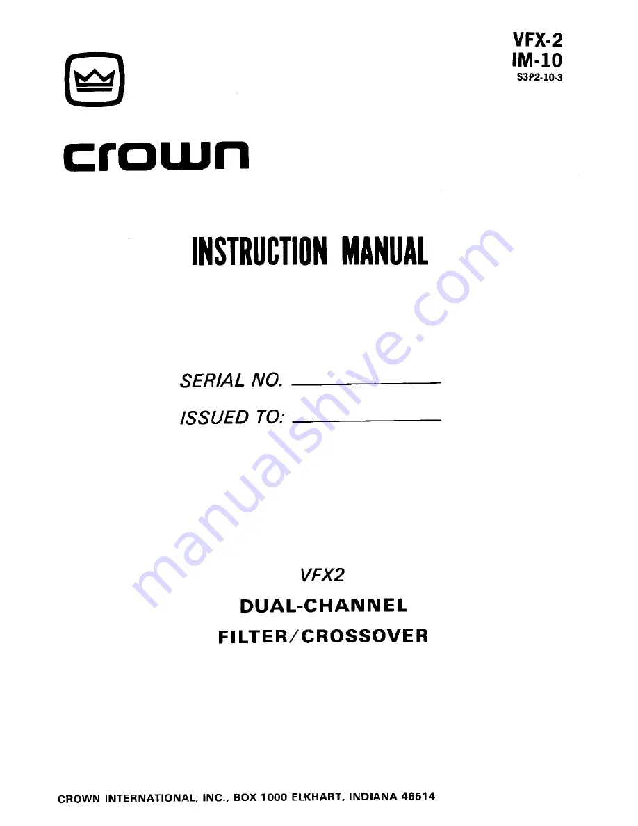 Crown VFX-2 Instruction Manual Download Page 1