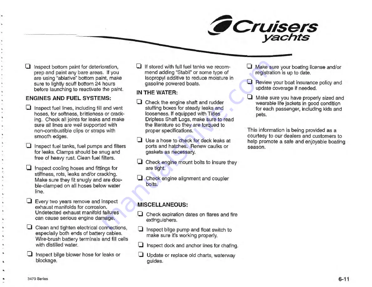 Cruisers Yachts 3470 Series Owner'S Manual Download Page 95