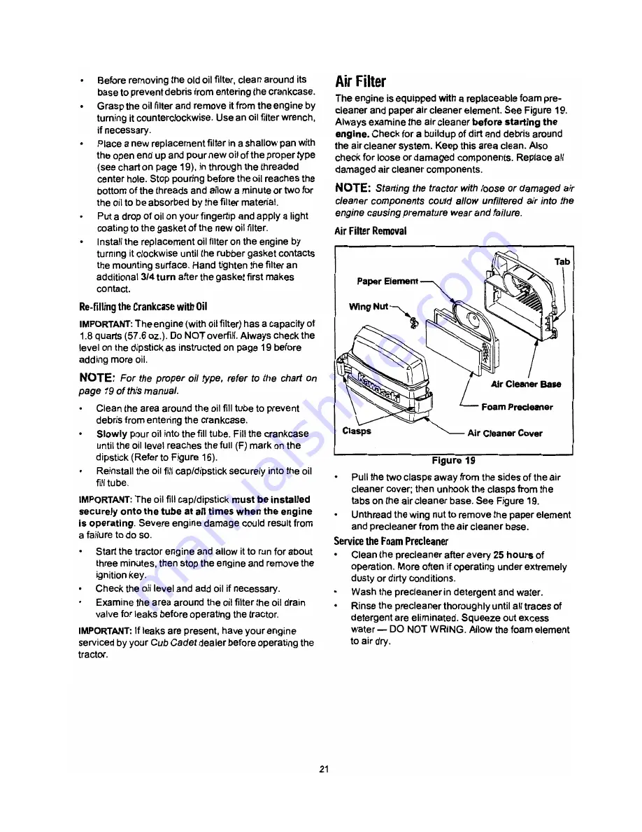 Cub Cadet 1529 Operator'S Manual Download Page 21