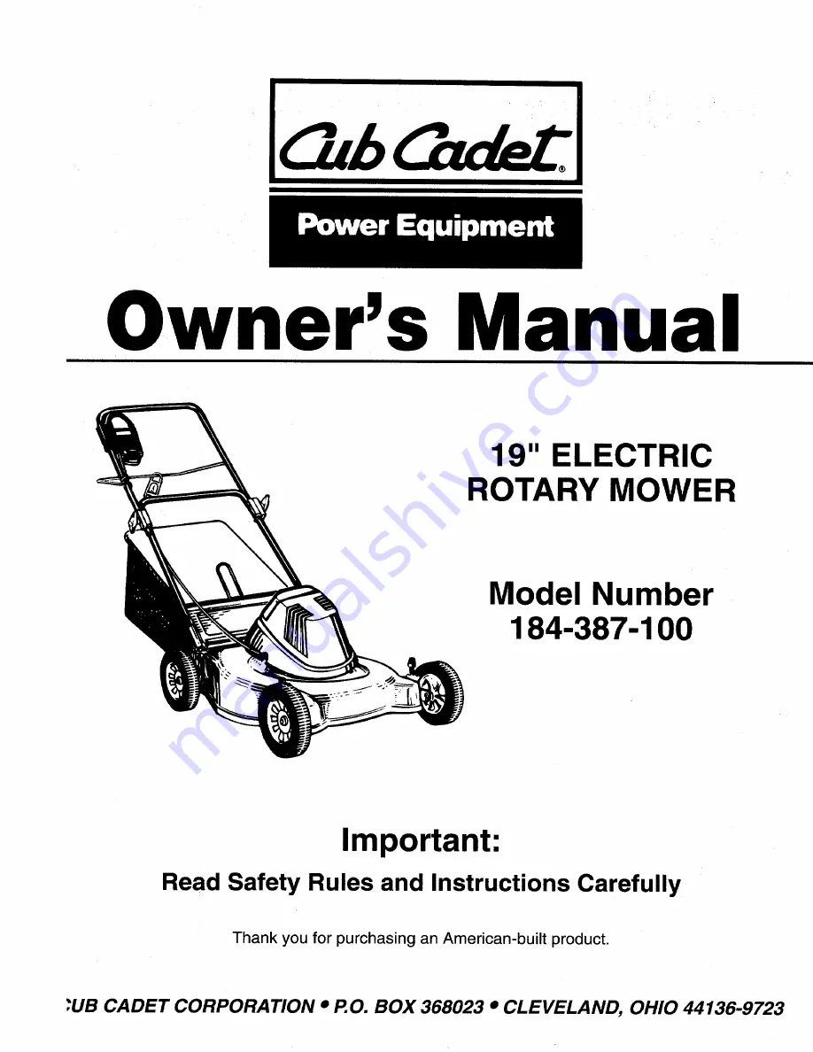 Cub Cadet 184-387-100 Скачать руководство пользователя страница 1