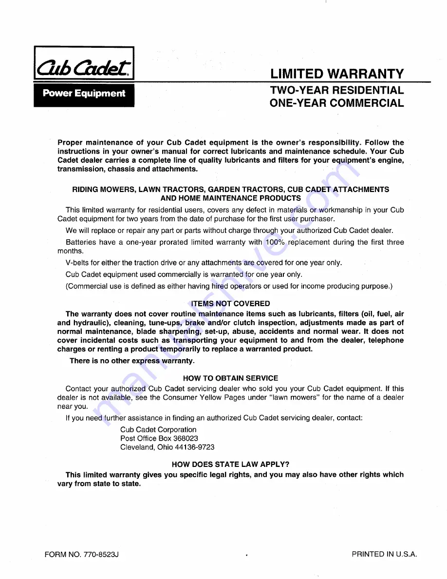 Cub Cadet 184-387-100 Owner'S Manual Download Page 8