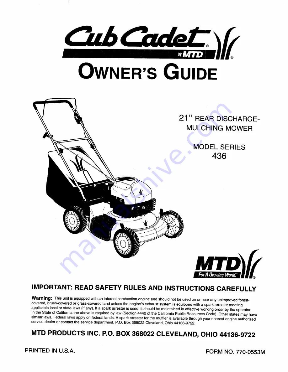 Cub Cadet 436 Series Owner'S Manual Download Page 1