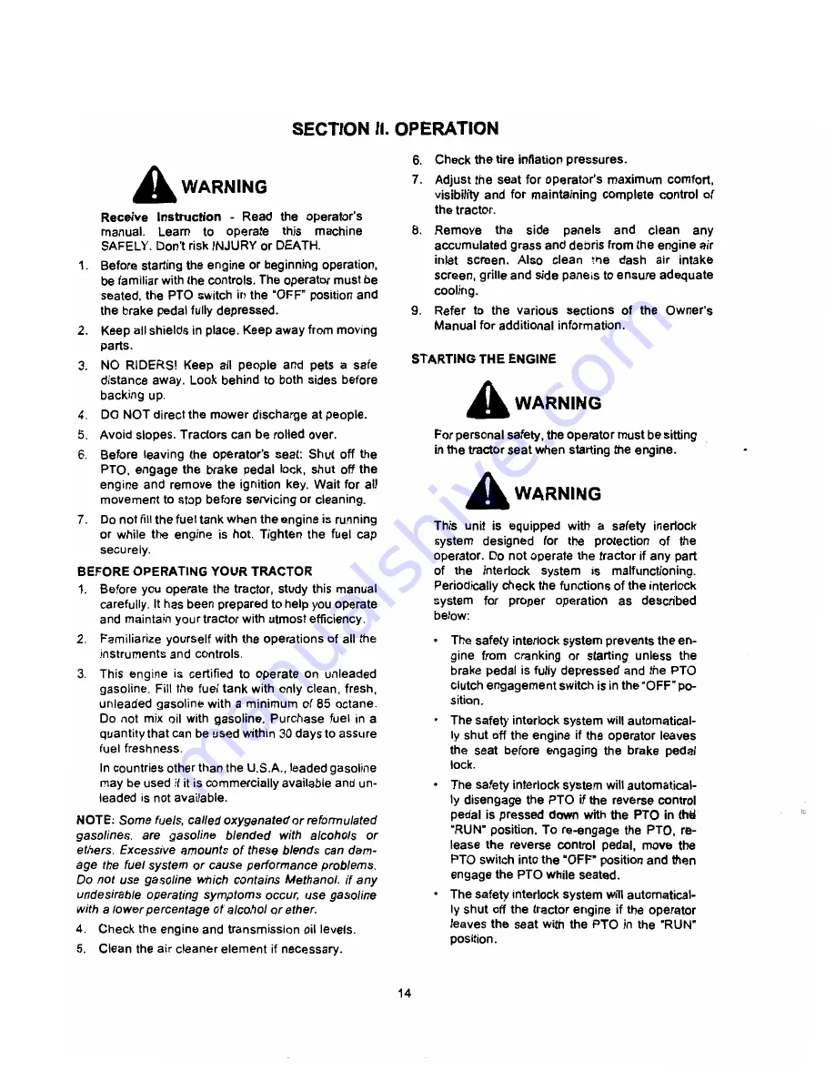 Cub Cadet GT 2521 Operator'S Manual Download Page 14