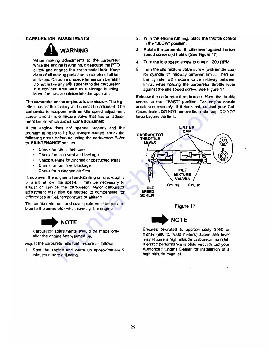 Cub Cadet GT 2521 Operator'S Manual Download Page 22