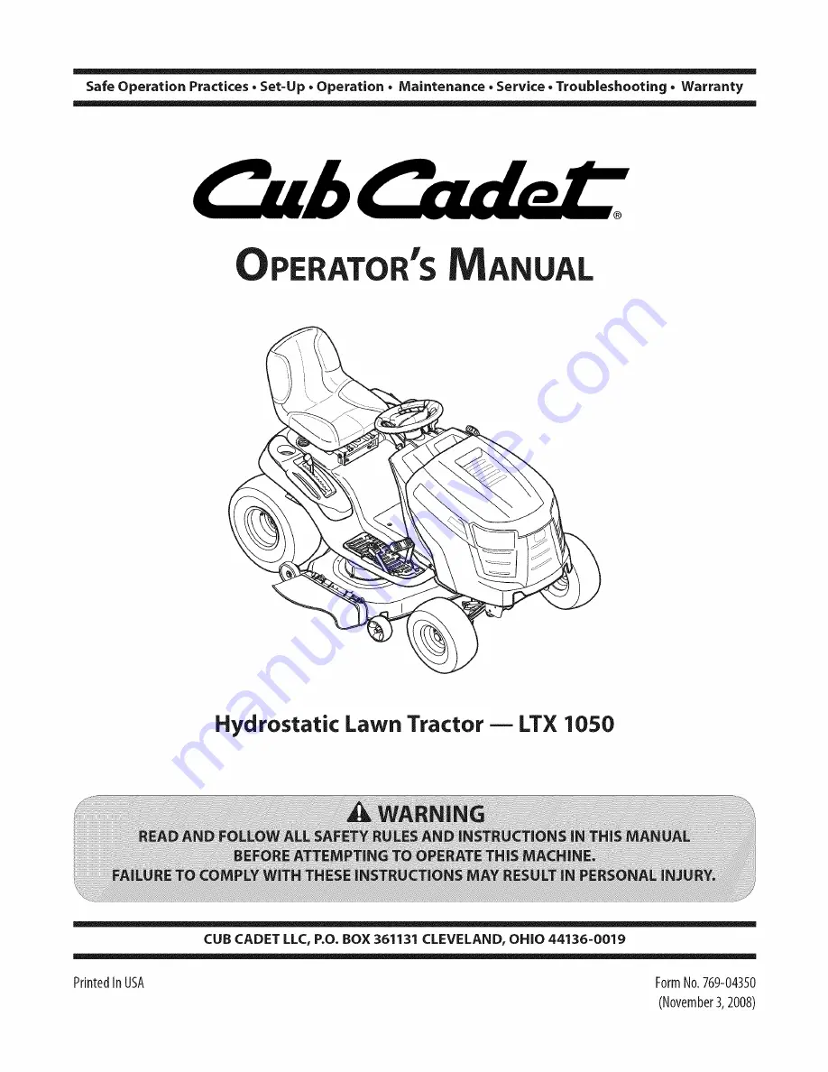 Cub Cadet LTX 1050 Скачать руководство пользователя страница 1