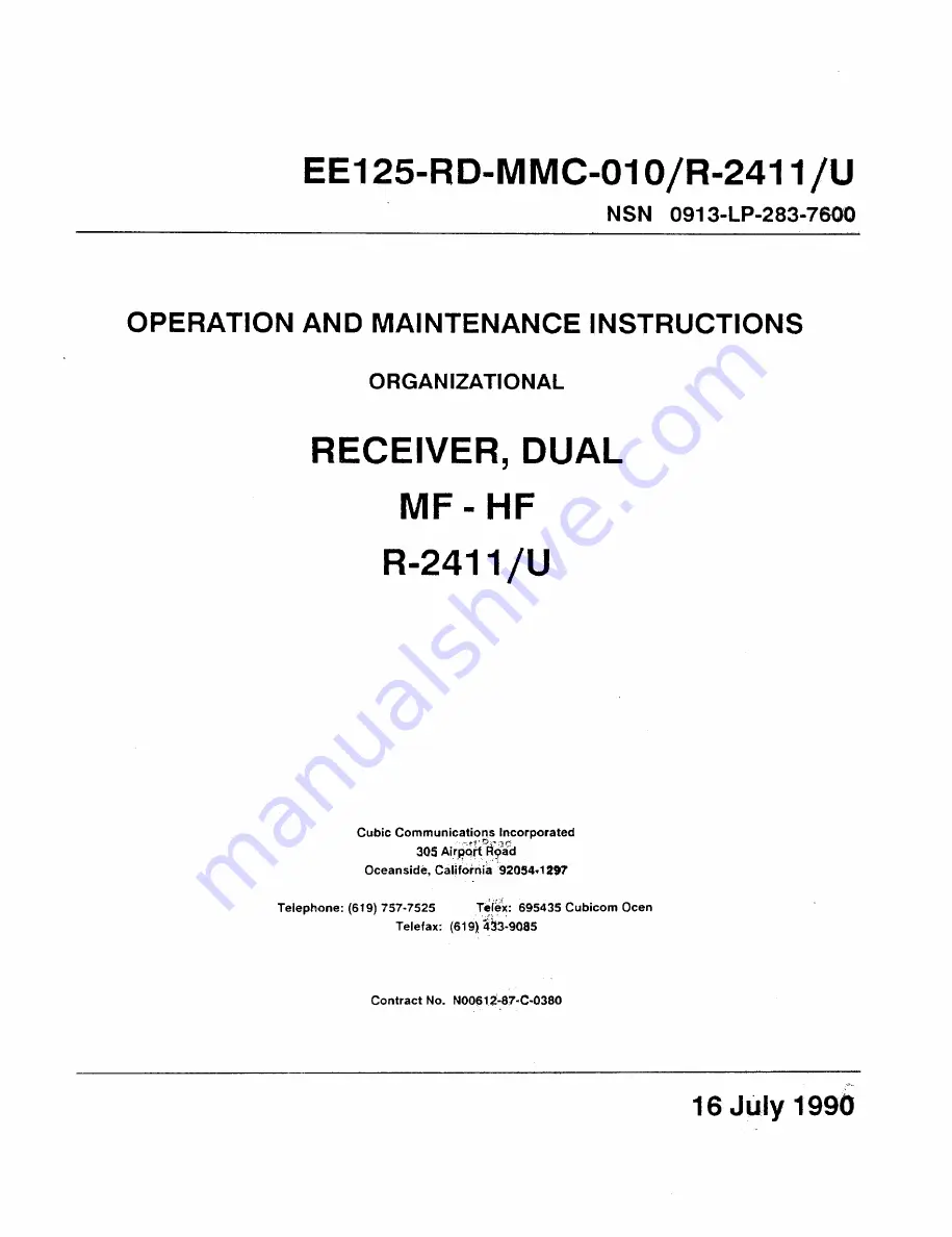 Cubic Communications R-2411/U Скачать руководство пользователя страница 1