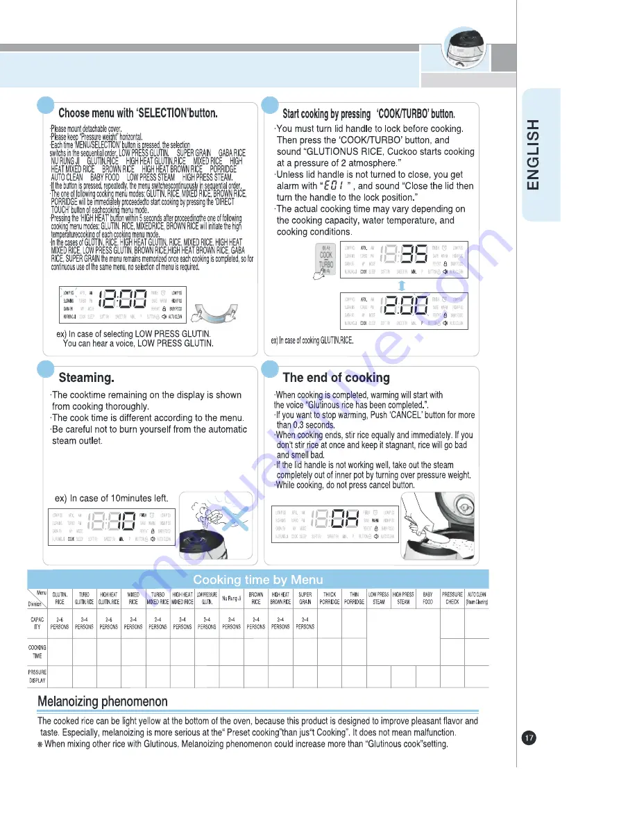 Cuckoo CRP-JH06 Fuzzy Series Operating Instructions Manual Download Page 17