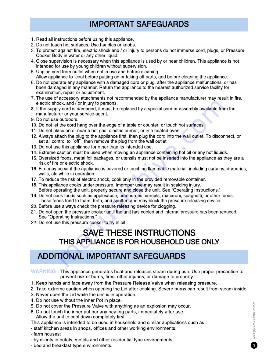 Cuckoo CRP-P0609S SERIES Operating Instructions Manual Download Page 3