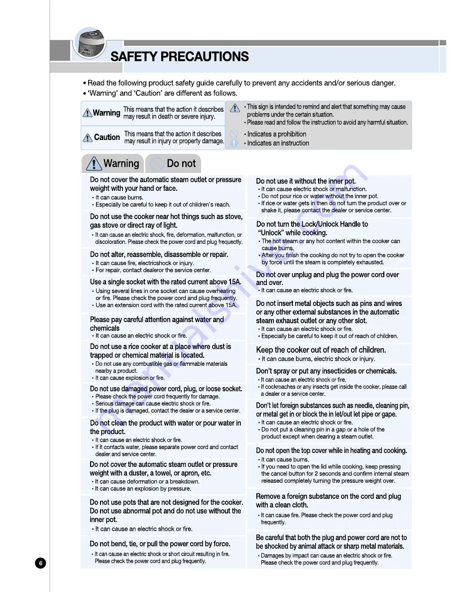 Cuckoo CRP-P0609S SERIES Operating Instructions Manual Download Page 6