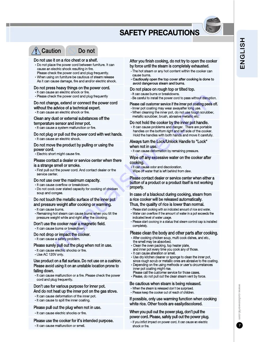 Cuckoo CRP-P0609S SERIES Operating Instructions Manual Download Page 7