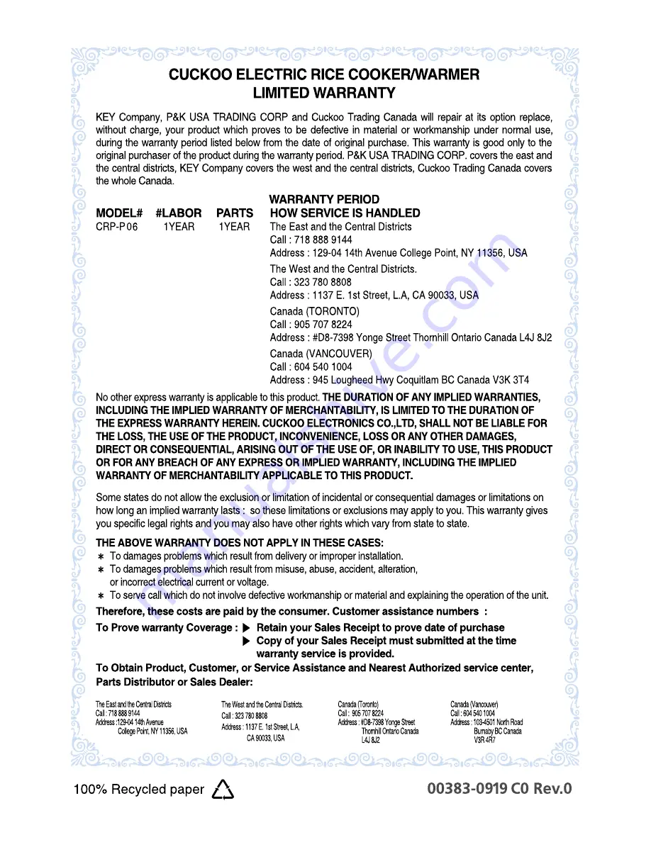 Cuckoo CRP-P0609S SERIES Operating Instructions Manual Download Page 30