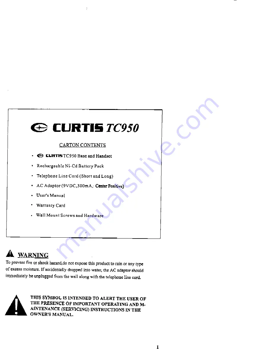 Curtis TC950 Owner'S Manual Download Page 2