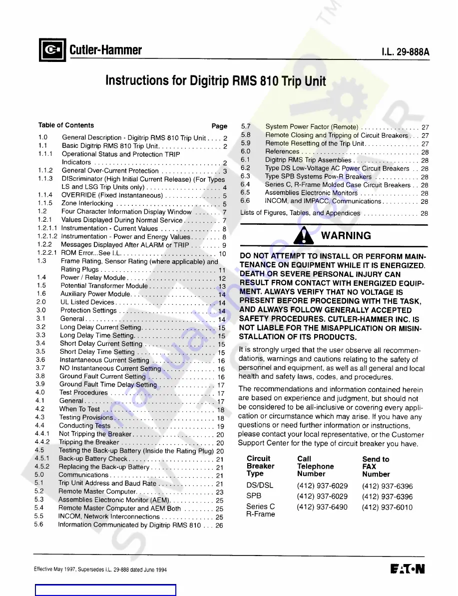 Cutler-Hammer Digitrip RMS 810 Скачать руководство пользователя страница 1