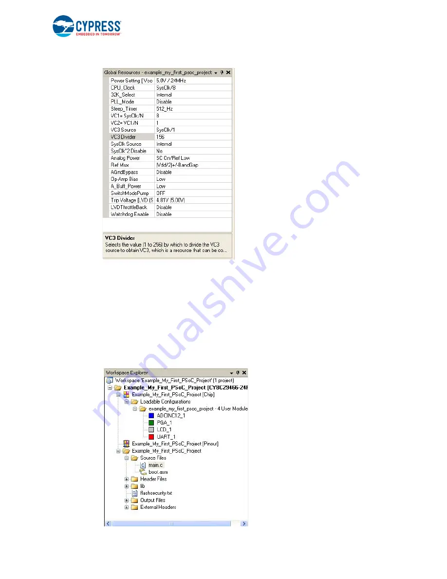 Cypress PSoC 1 CY3210-PSoCEVAL1 Manual Download Page 44