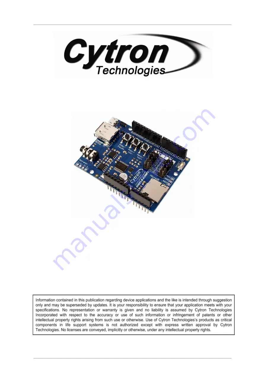 Cytron Technologies EasyMP3 Shield Скачать руководство пользователя страница 1