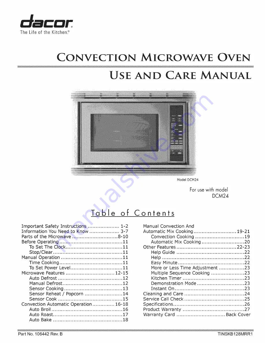 Dacor DCM24B Use And Care Manual Download Page 1