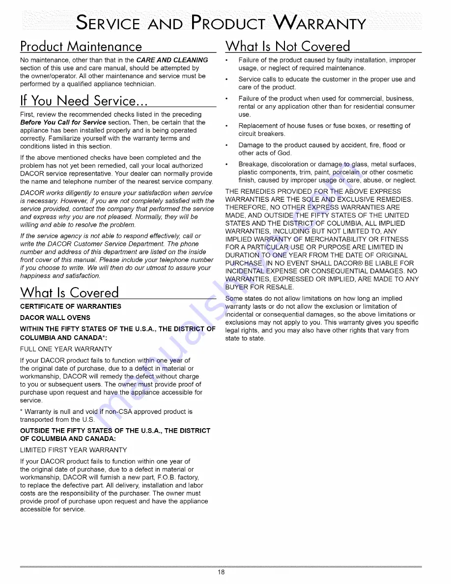 Dacor ECS130SCH Use And Care Manual Download Page 20