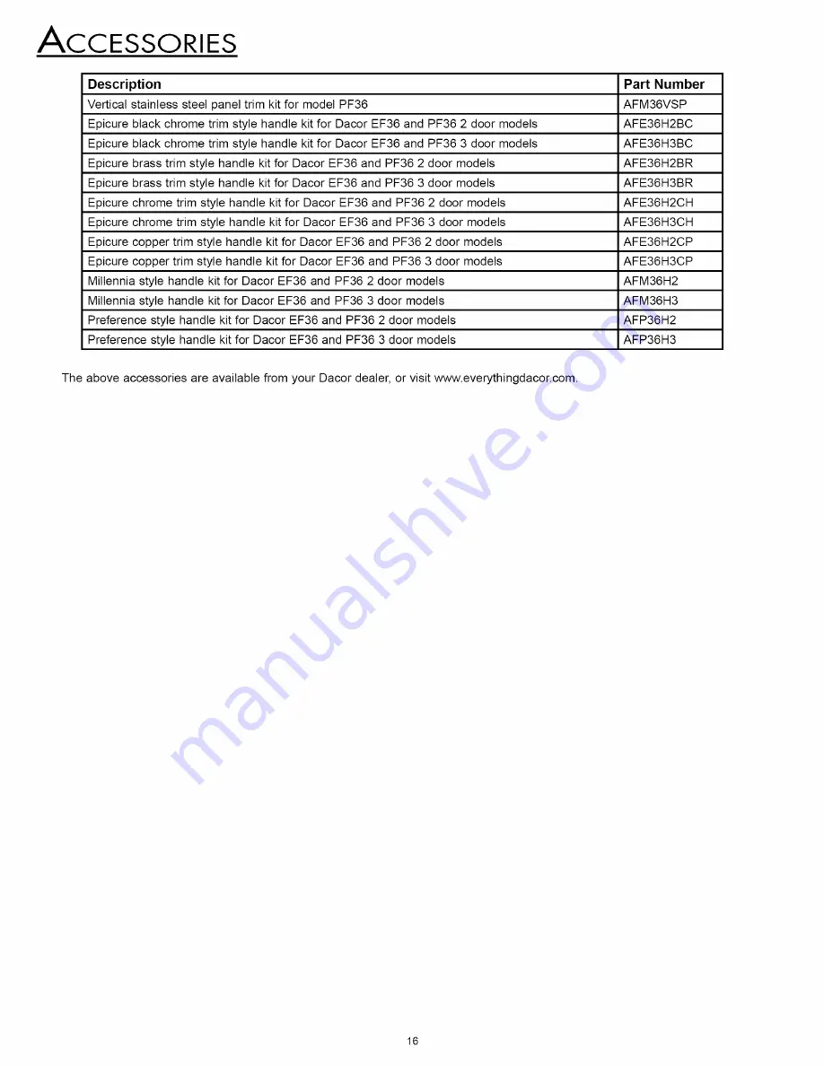 Dacor EF36BNF Series Use And Care Manual Download Page 18