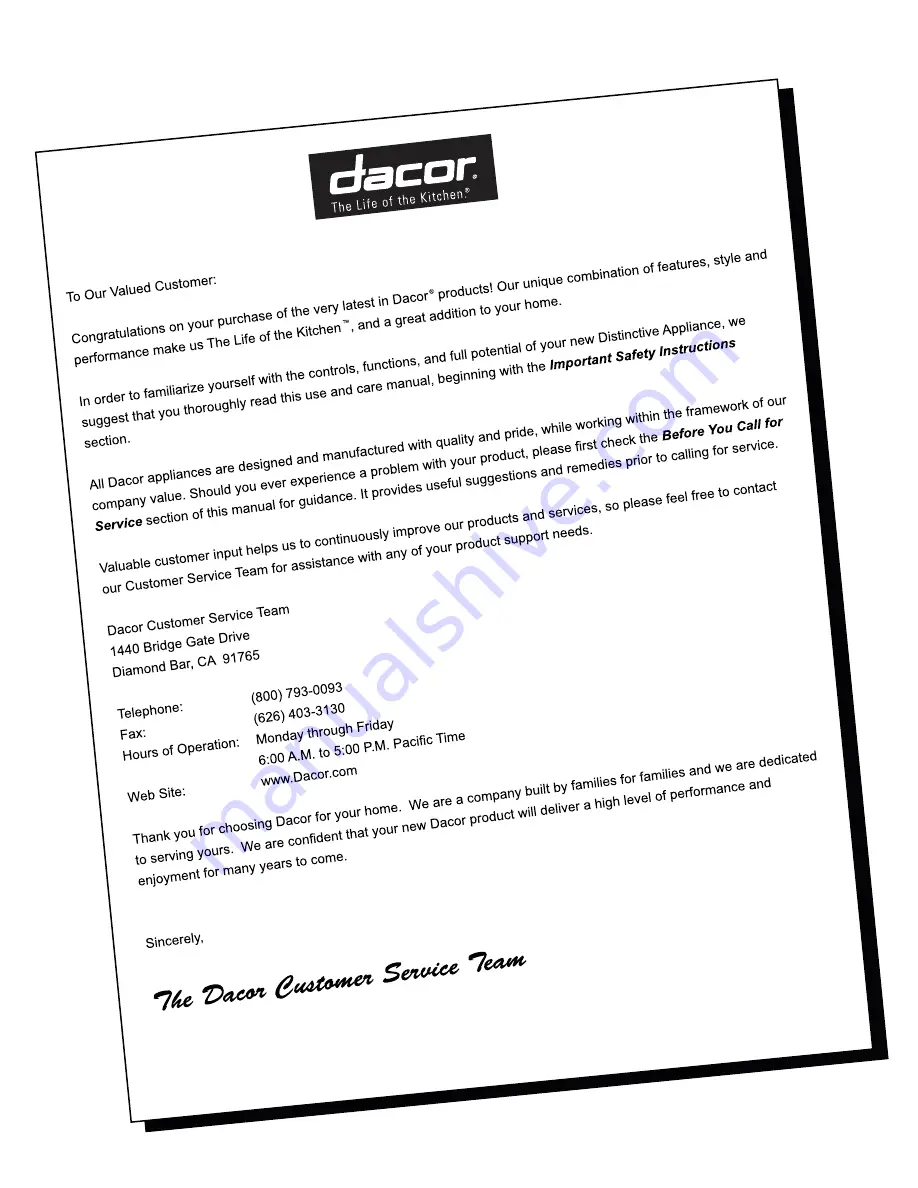 Dacor EF36LNBSS Use And Care Manual Download Page 2