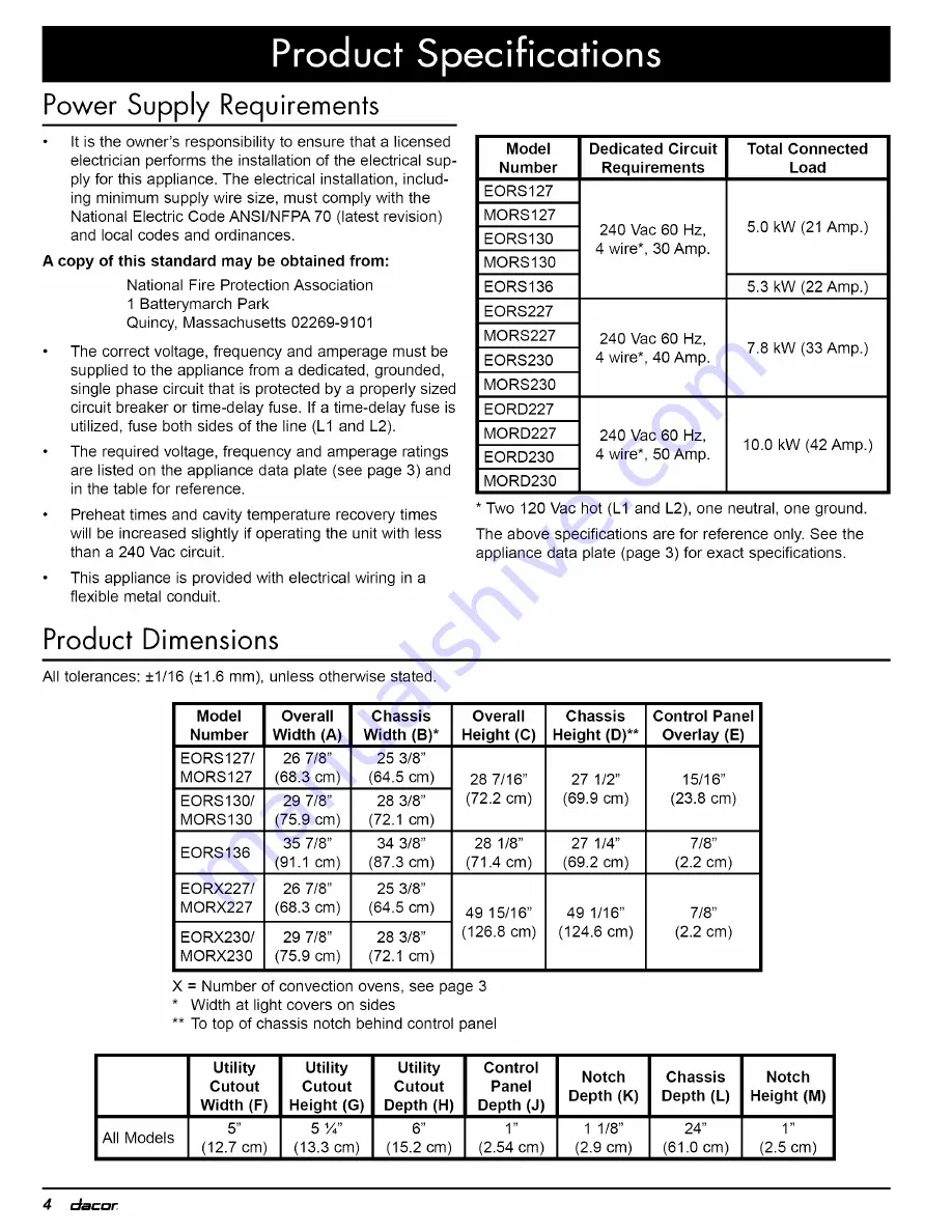 Dacor EOR series Installation Instructions Manual Download Page 6